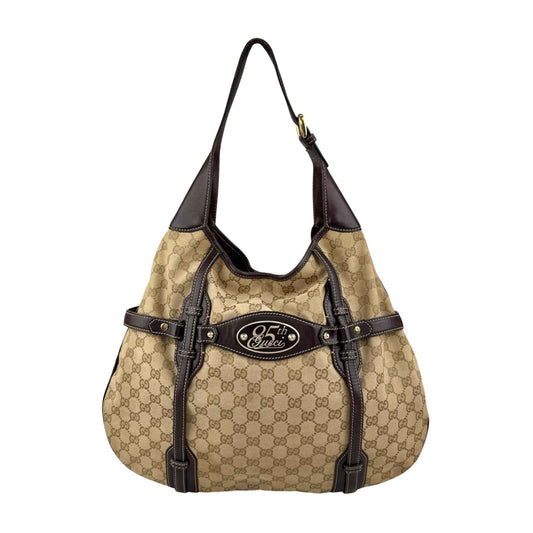 Gucci Beige/Ebony GG Fabric 85th Anniversary Bridle Bit Hobo Bag