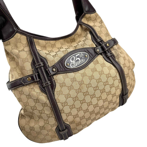 Gucci Beige/Ebony GG Fabric 85th Anniversary Bridle Bit Hobo Bag