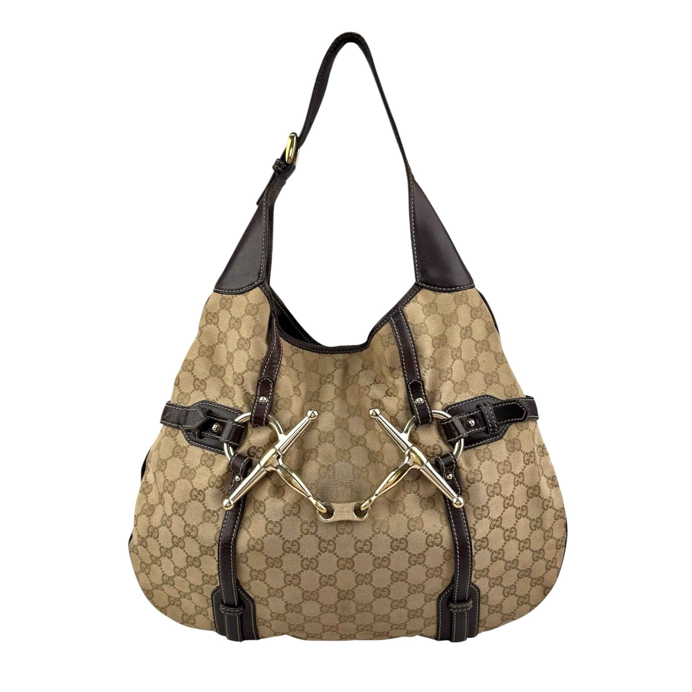 Gucci Beige/Ebony GG Fabric 85th Anniversary Bridle Bit Hobo Bag