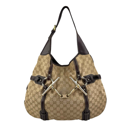 Gucci Beige/Ebony GG Fabric 85th Anniversary Bridle Bit Hobo Bag