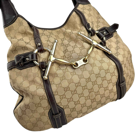 Gucci Beige/Ebony GG Fabric 85th Anniversary Bridle Bit Hobo Bag
