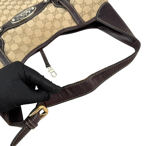Gucci Beige/Ebony GG Fabric 85th Anniversary Bridle Bit Hobo Bag