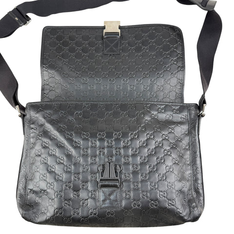 Gucci Black Guccissima Rubber Medium Messenger Bag