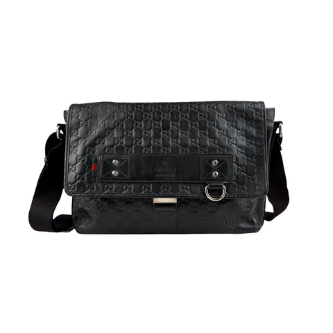 Gucci Black Guccissima Rubber Medium Messenger Bag