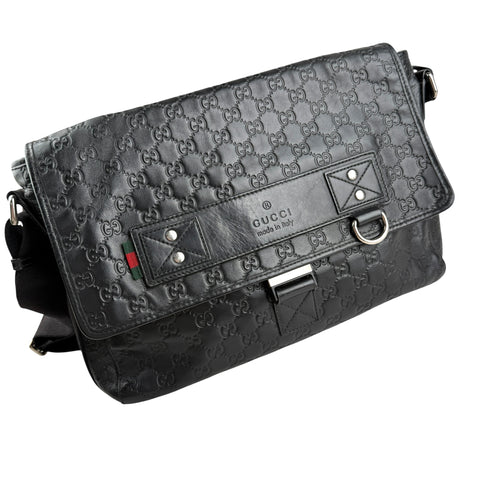 Gucci Black Guccissima Rubber Medium Messenger Bag