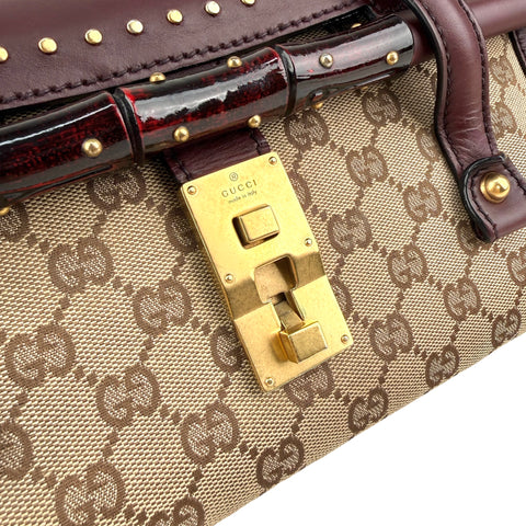 Gucci Beige/Ebony GG Canvas Bamboo Bullet Tote bag