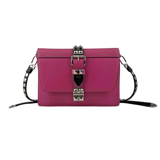 Prada Pink City Calf and Saffiano Leather Studded Elektra Crossbody Bag