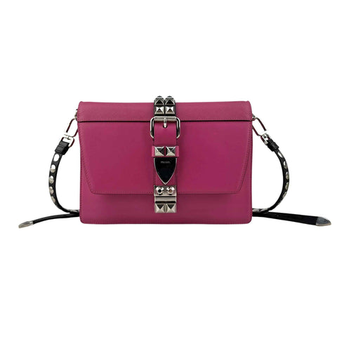 Prada Pink City Calf and Saffiano Leather Studded Elektra Crossbody Bag