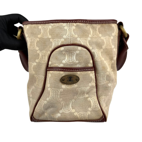 Celine Brown/Beige Macadam Canvas Leather Boogie Tote