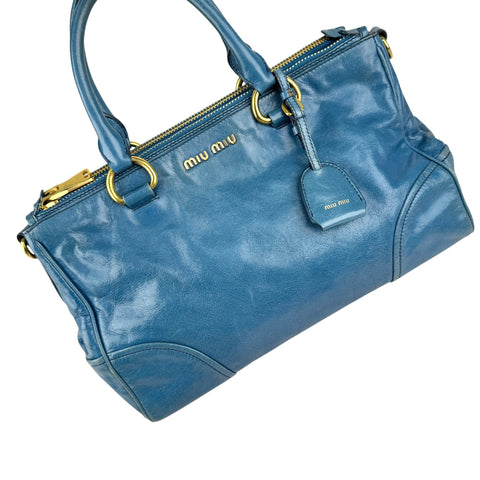 Miu Miu vitello shine double zip satchel