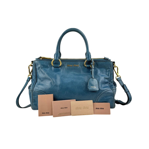 Miu Miu vitello shine double zip satchel