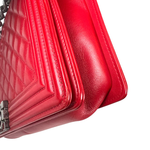 Chanel  Red Quilted Leather Large Boy Flap Bag