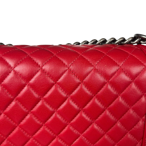 Chanel  Red Quilted Leather Large Boy Flap Bag