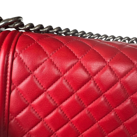 Chanel  Red Quilted Leather Large Boy Flap Bag