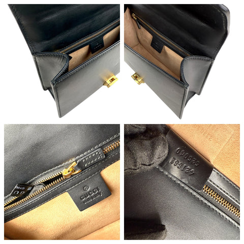 Gucci Black Leather Web Sylvie Shoulder Bag