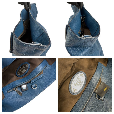 Fendi Blue Selleria Leather Anna Bag