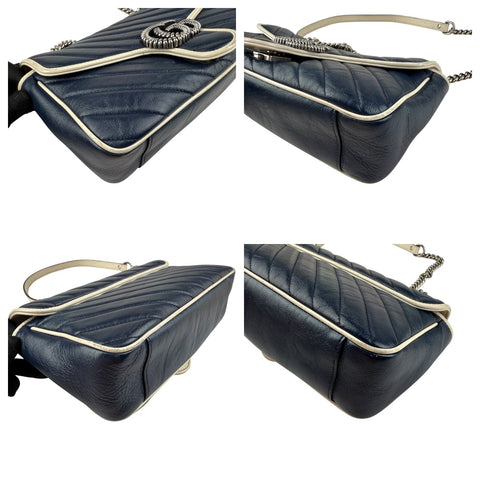 Pre-owned gucci navy and white gg marmont shoulder bag front