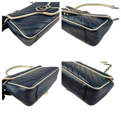 Pre-owned gucci navy and white gg marmont shoulder bag front