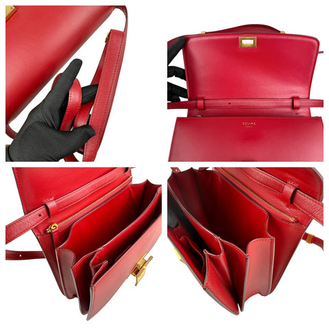 Celine Classic Box  Leather Shoulder Bag Red Color