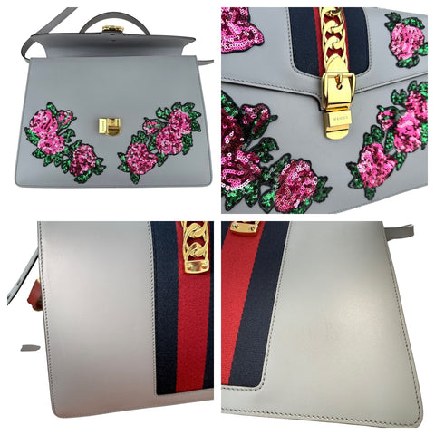 Gucci floral embroidered leather sequin sylvie shoulder bag