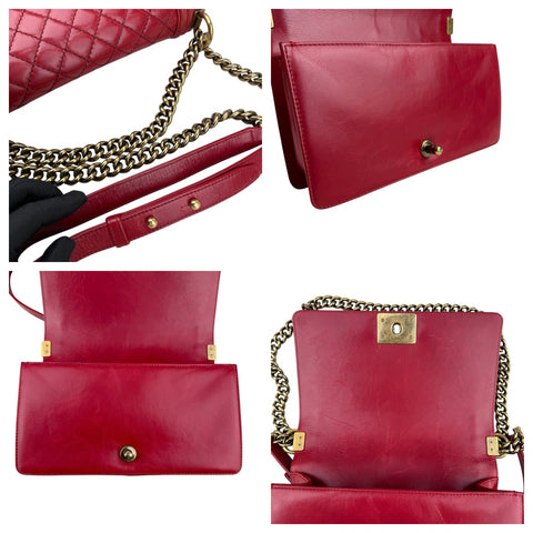 Chanel Boy Chanel Matelasse Chain Flap Shoulder Bag Leather Red