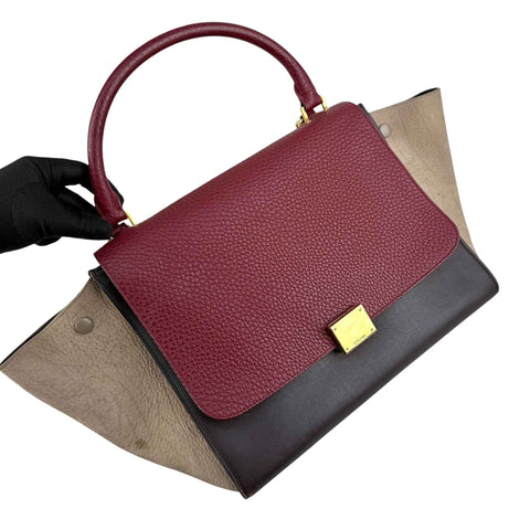 Celine Burgundy Tri-Color Smooth Calfskin Leather Medium Trapeze Bag
