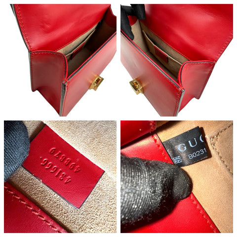 Gucci Sylvie Mini Chain Shoulder Bag Red Leather