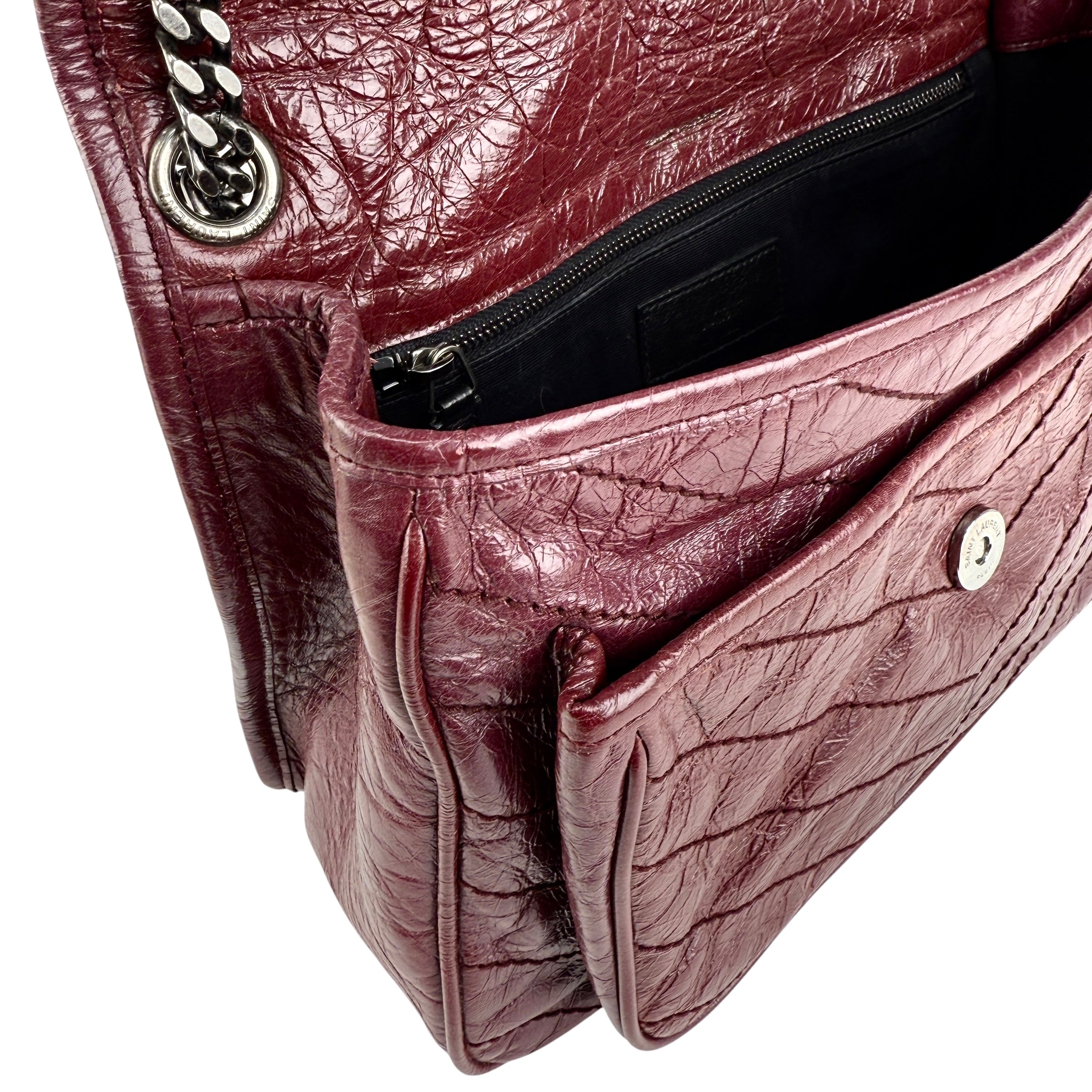 Pre-owned Saint Laurent Burgundy Crinkled Calfskin Leather Medium Niki bag