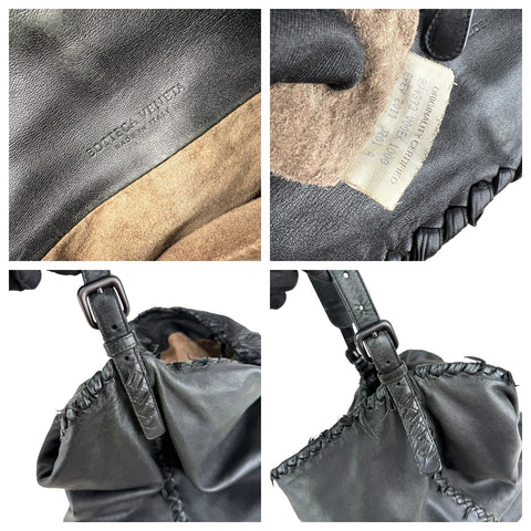 Bottega Veneta Black Nappa Intrecciato Leather Fringe large Shoulder Bag