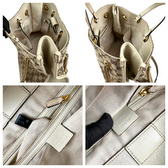 Pre-owned gucci-brown-gg-canvas-horsebit-1955-tote-beige-front-view
