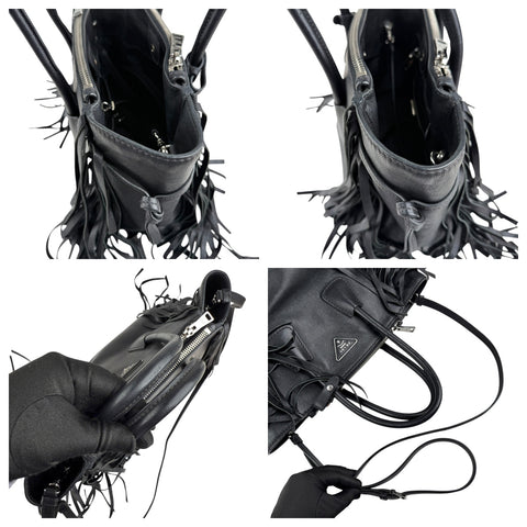 Prada Leather Fringe Twin Pocket Tote Black