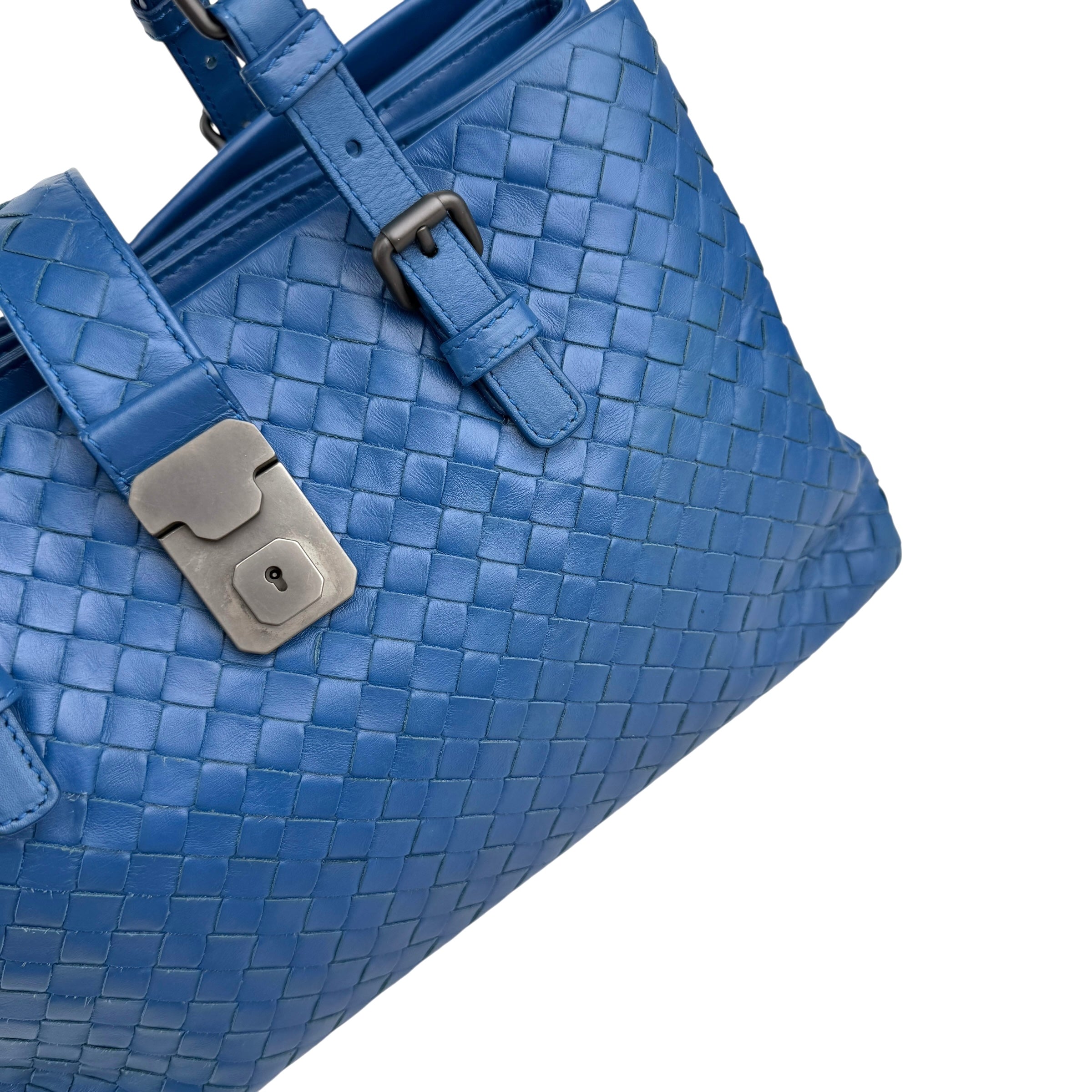 Pre-owned Bottega Veneta Blue Intrecciato Woven Nappa Leather Roma Tote Bag tote bag