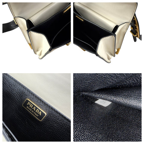 Prada City Calf And Saffiano Leather Cahier Crossbody Bag White/Black handbag