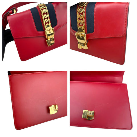 Gucci Leather Sylvie Small Shoulder Bag Red