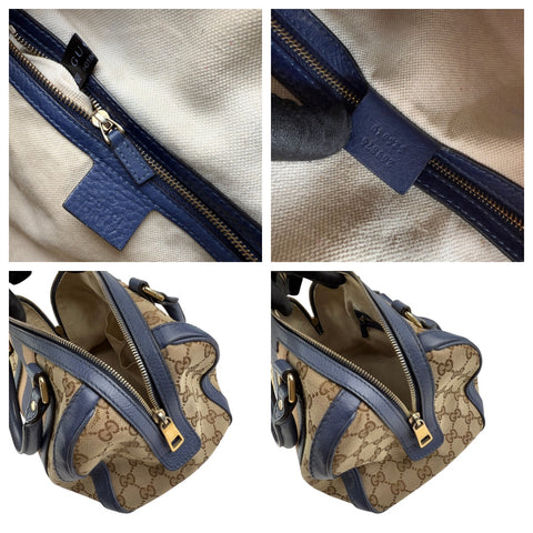 Pre-owned Gucci Monogram Vintage Web Medium Boston Blue bag