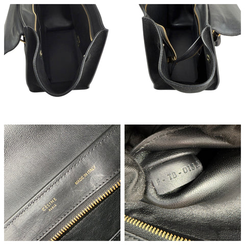 Pre-owned celine-black-leather-suede-croc-embossed-calfskin-trapeze-bag