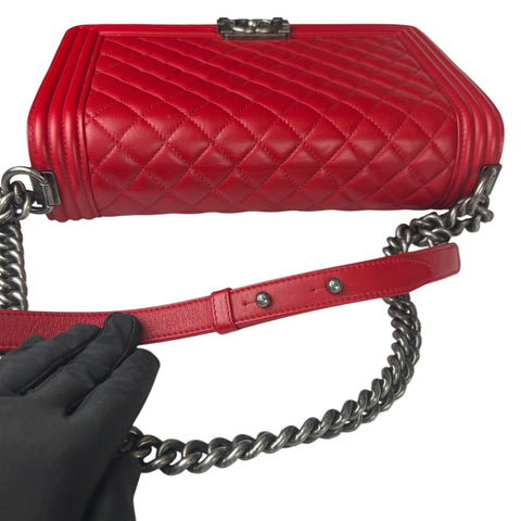 Chanel  Red Quilted Leather Large Boy Flap Bag