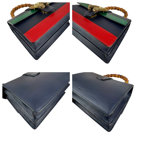 Gucci Black/Green/Red Striped Leather Bamboo Top Handle Medium Dionysus Bag