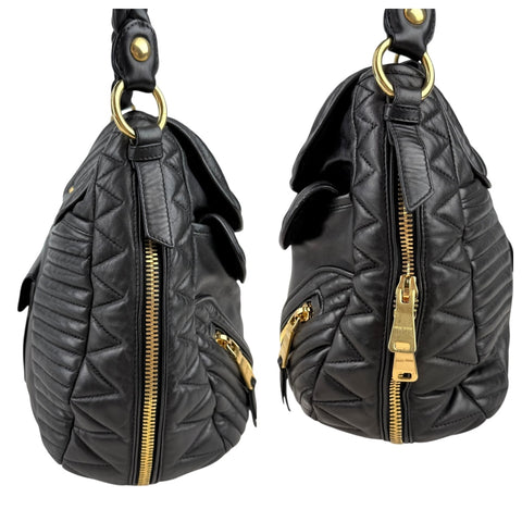 Miu Miu Nappa Matelasse Biker Coffer Leather Top Handle Bag Black
