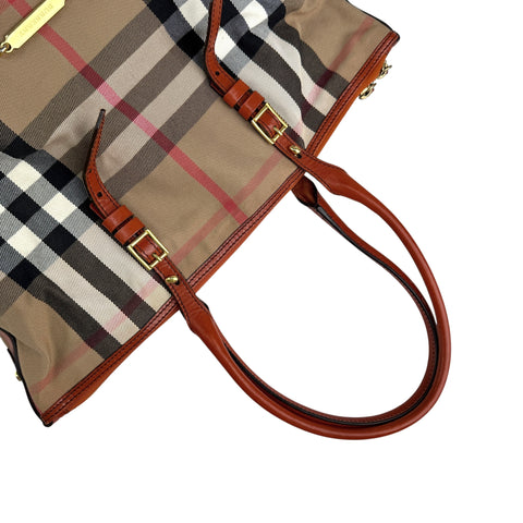 Burberry Leather and Bridle House Check Canvas Salisbury Tote Bag