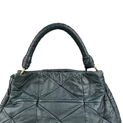 Miu Miu Dark Green Leather Quilted Top Handle Bag