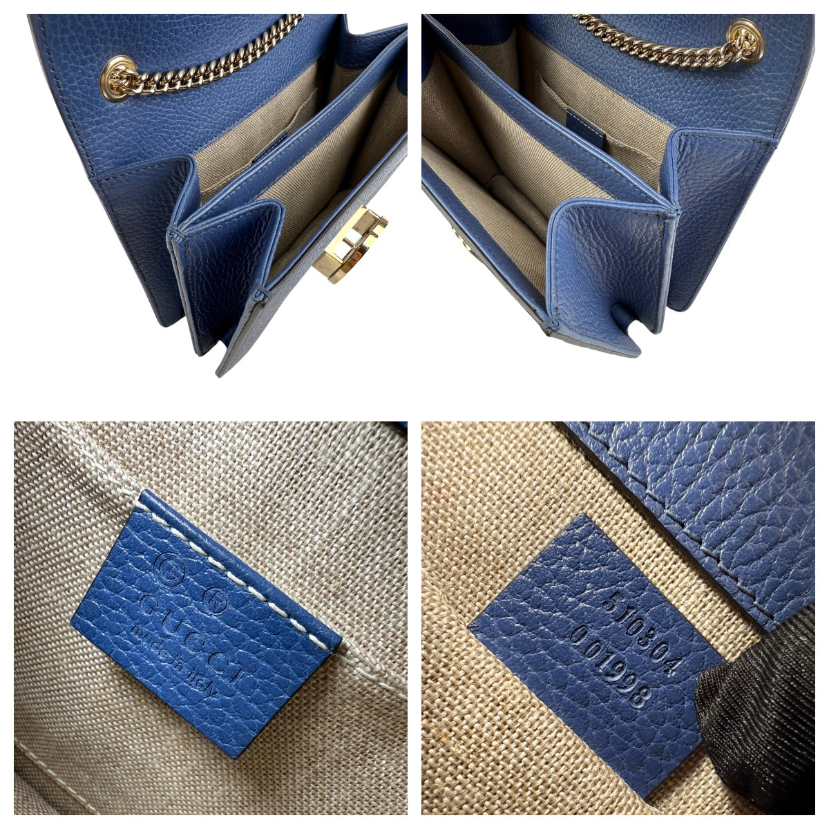 Pre-owned gucci-blue-leather-medium-interlocking-gg-shoulder-bag-front