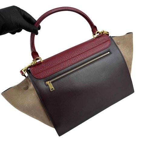 Celine Burgundy Tri-Color Smooth Calfskin Leather Medium Trapeze Bag