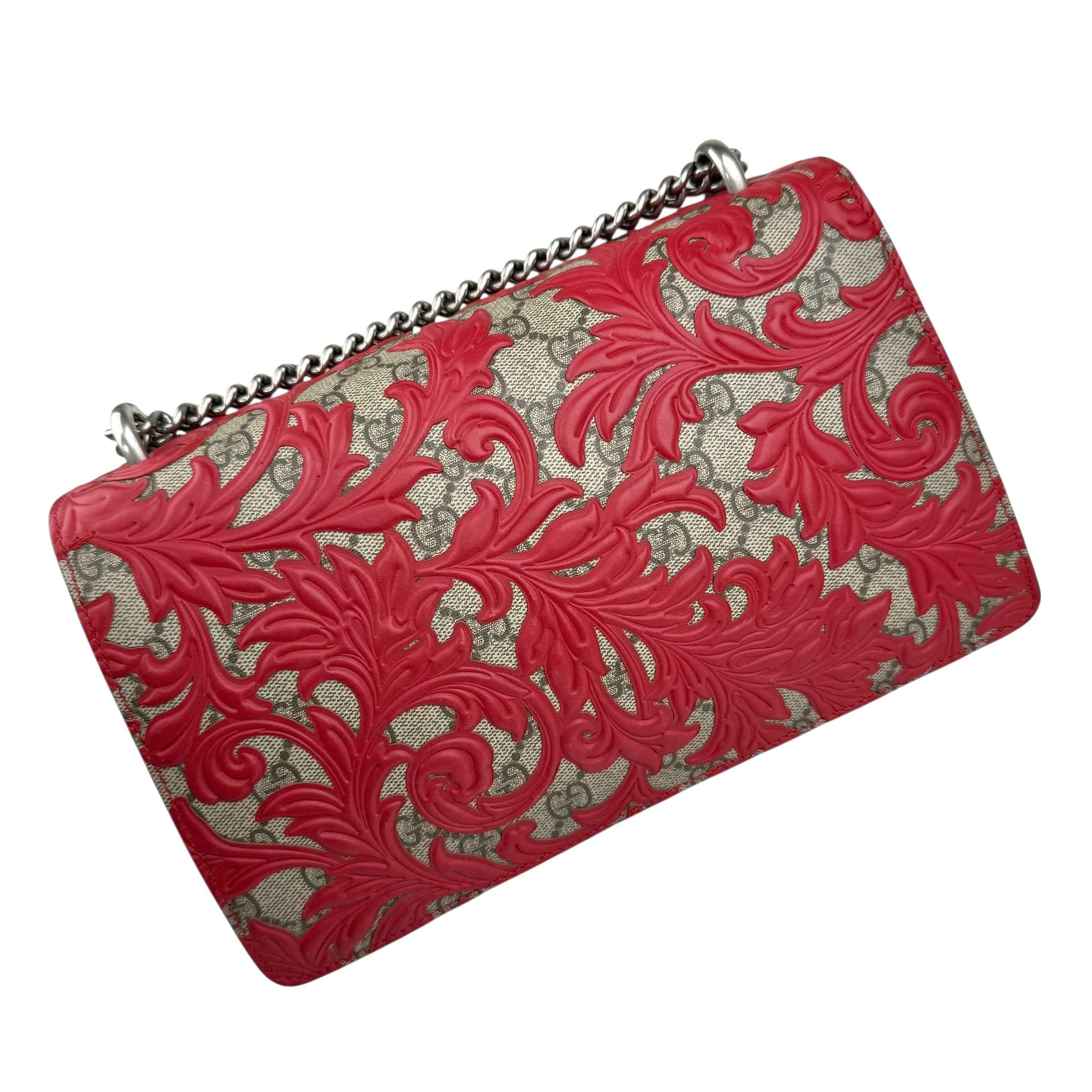 Gucci Beige/Red GG Coated Canvas Supreme and Leather Arabesque Medium Dionysus Bag