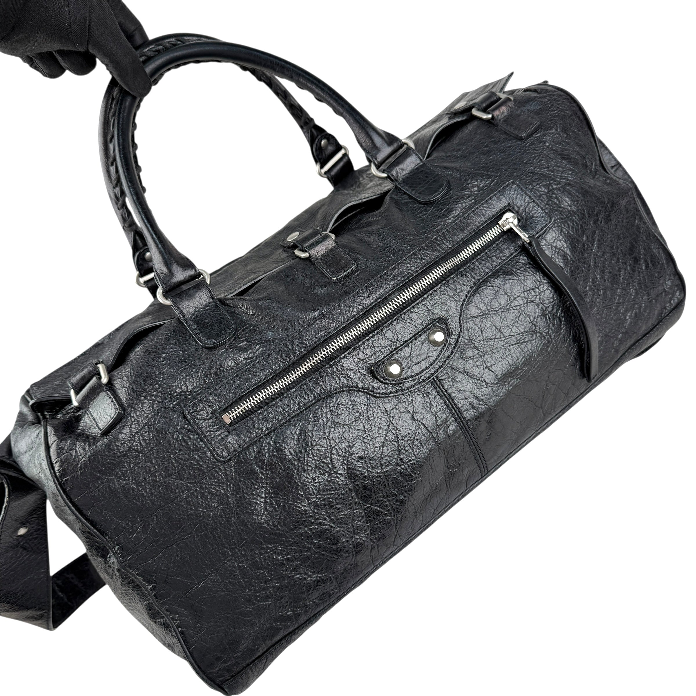 Pre-owned Balenciaga Black Lambskin Leather Squash M Duffle bag