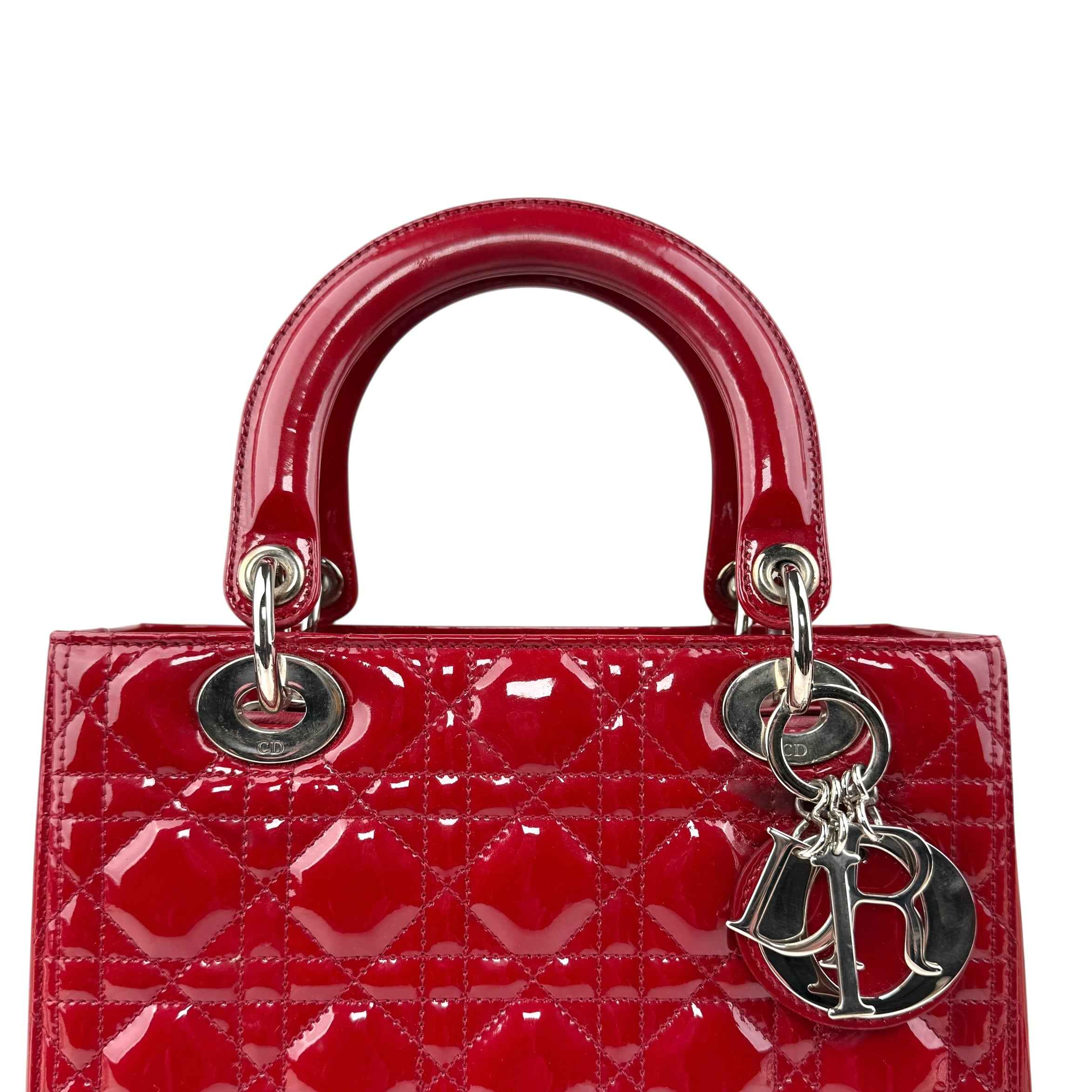 Christian Dior Lady Dior - Medium in Red, Cannage Quilted Patent