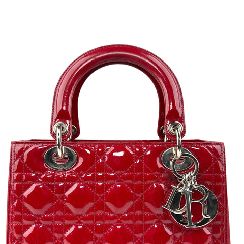Christian Dior Lady Dior - Medium in Red, Cannage Quilted Patent