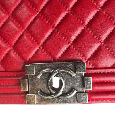 Chanel  Red Quilted Leather Large Boy Flap Bag