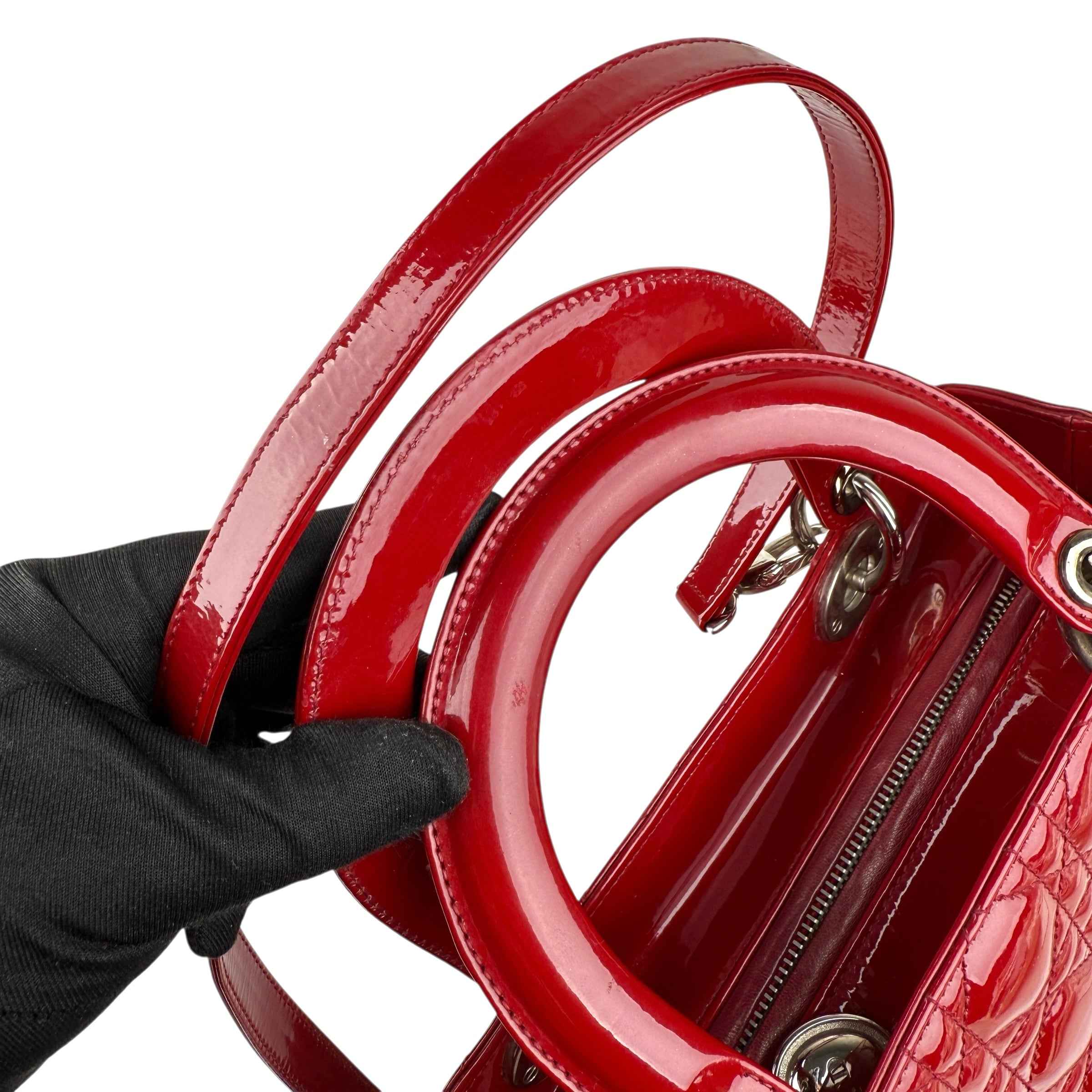 Christian Dior Lady Dior - Medium in Red, Cannage Quilted Patent