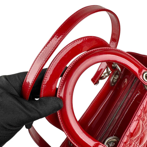 Christian Dior Lady Dior - Medium in Red, Cannage Quilted Patent